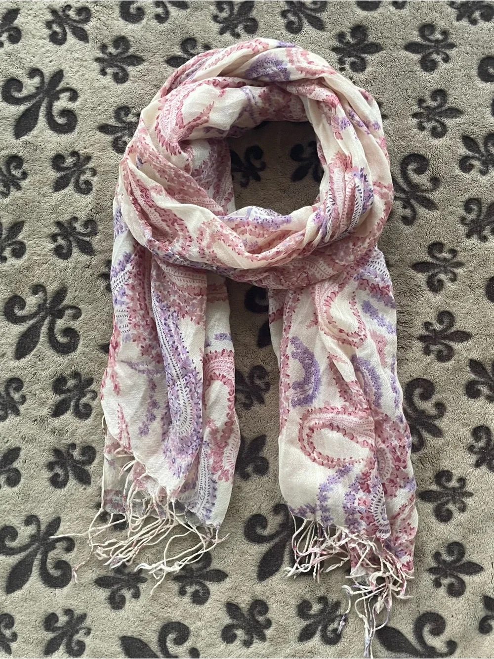 Boho Lightweight Paisley Print Fringed Scarf Wrap